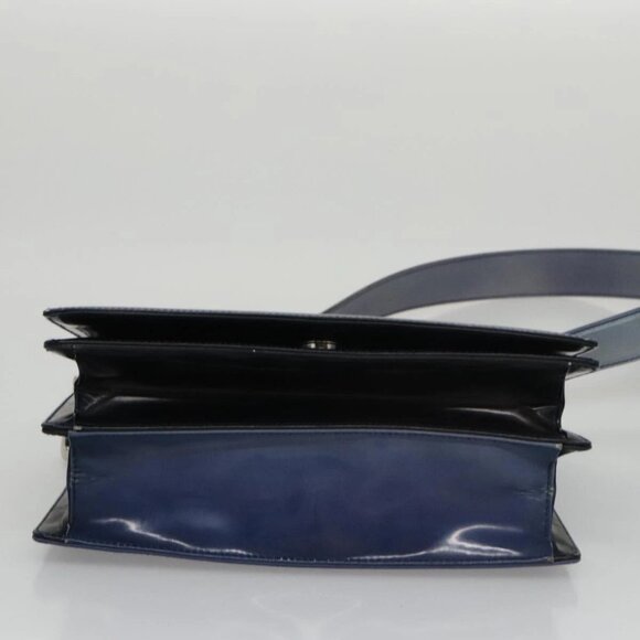 Salvatore Ferragamo Gancini Shoulder Bag Patent Leather Blue Silver Auth 103861 - Picture 7 of 16